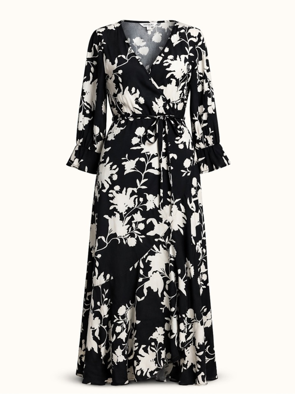 Johanna Ortiz x H&M Black White Floral Crepe Wrap Dress S